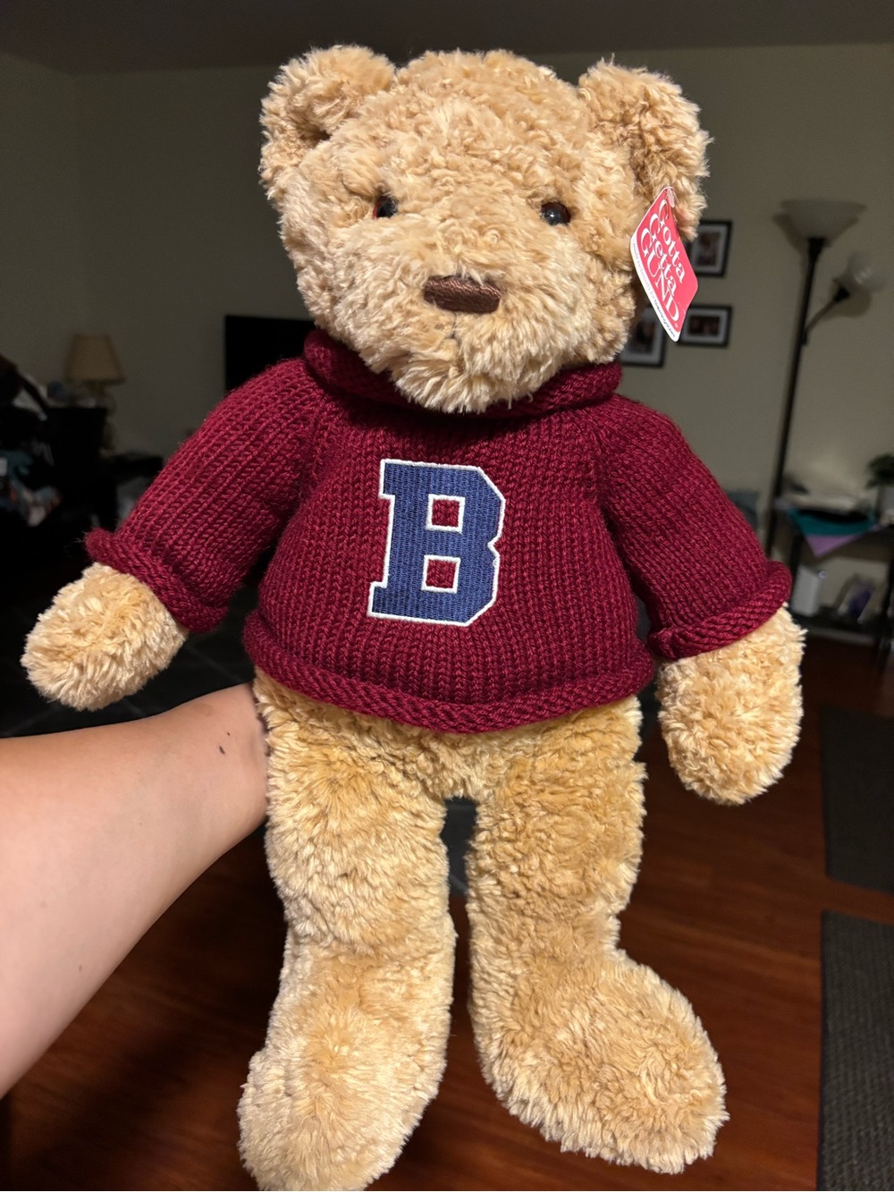 Gund Tan Teddy with Burgundy Knit Sweater - 80’s bloomingdales